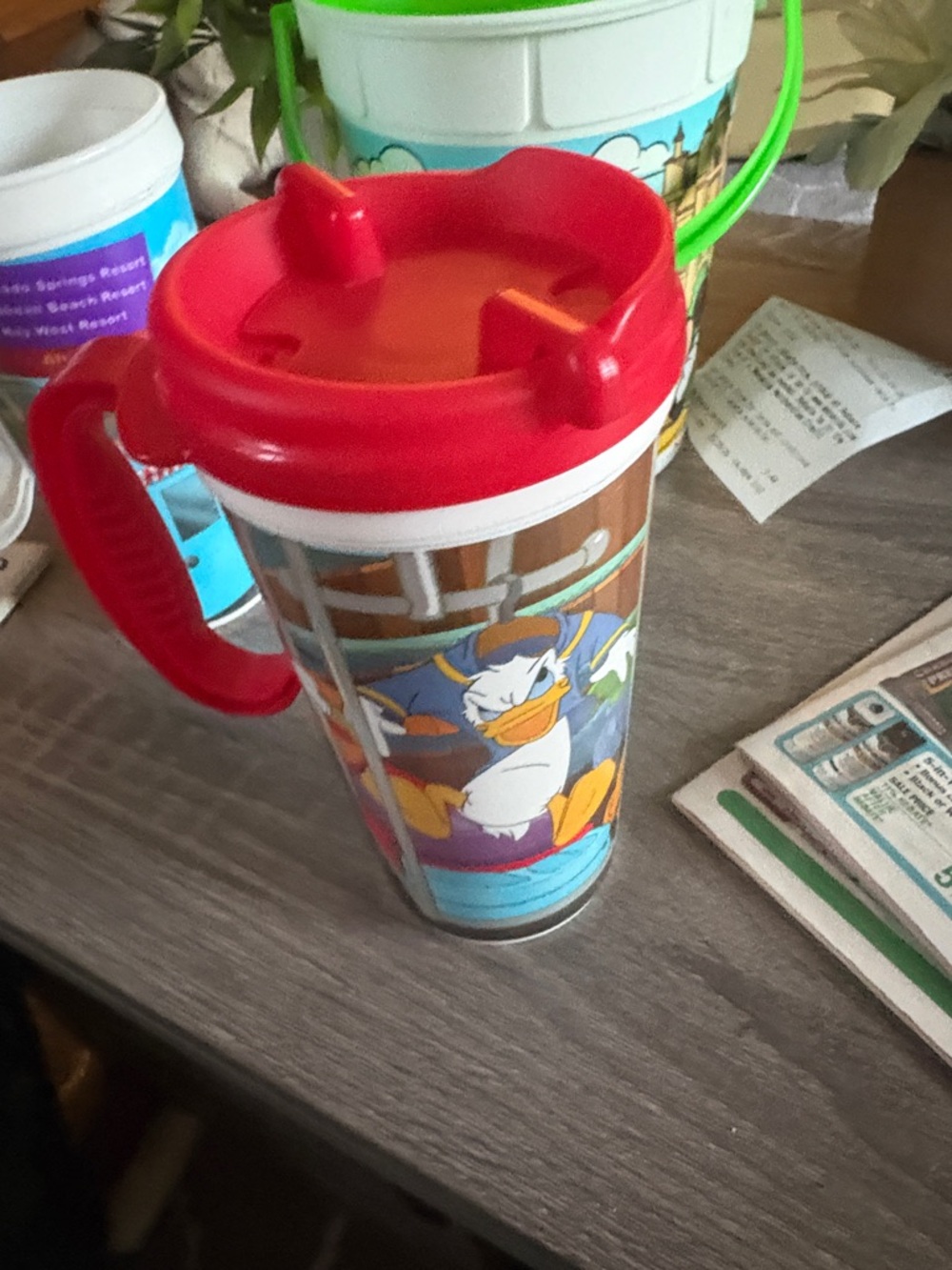 Red-Accent Donald Duck Travel Tumbler with Handle